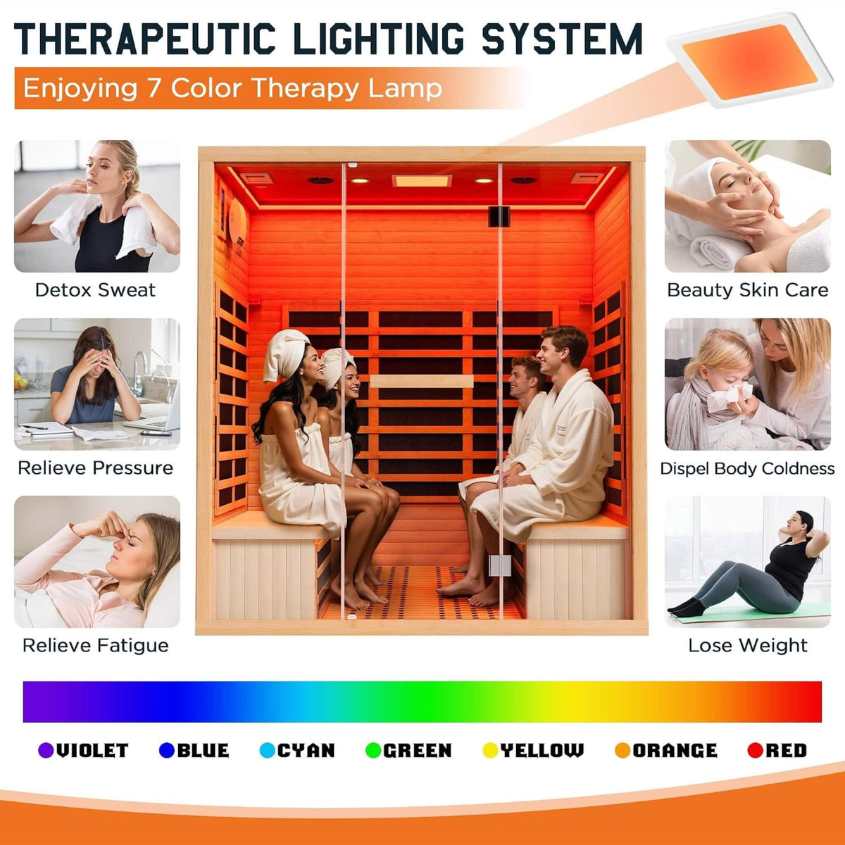 Seville 4-Person Low-EMF Canadian Hemlock Infrared Sauna with Bluetooth