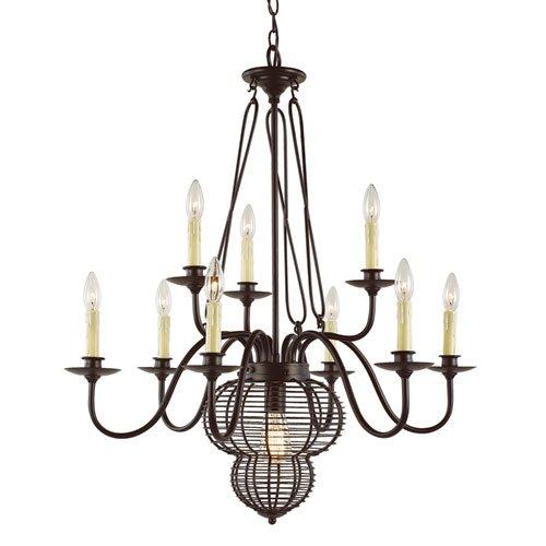 French Basket 10-Light Two-Tier Chandelier