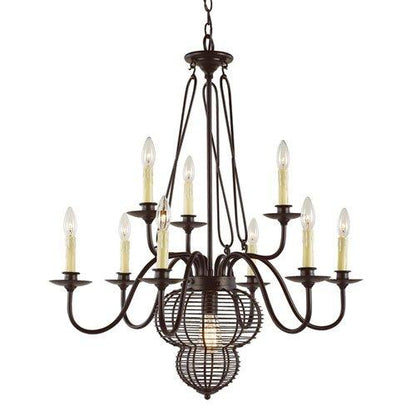 French Basket 10-Light Two-Tier Chandelier