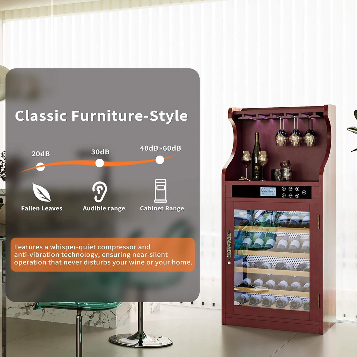 Luxury 43-Bottle Freestanding Low Noise Wine Cooler Cabinet (SAK56084)