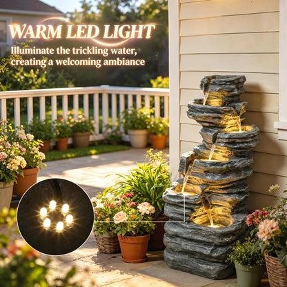 Resin 6 Tier Rock Cascade Outdoor Fountain 40 Inch LED