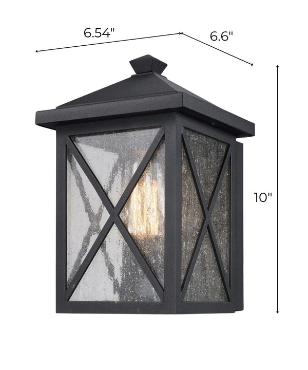 Leonis 10"High 1-Light Black Finish with Seeded Glass Shade Outdoor Wall Lantern