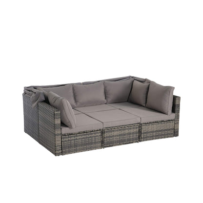 5-Piece Outdoor Patio Wicker Daybed Furniture Set With Retractable Canopy (SAK37816)