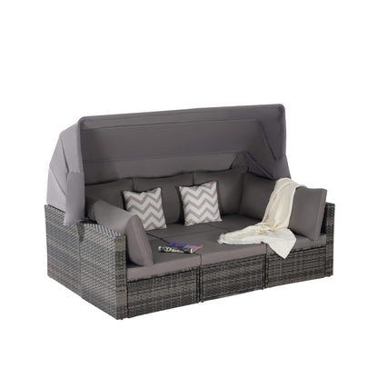 5-Piece Outdoor Patio Wicker Daybed Furniture Set With Retractable Canopy (SAK37816)