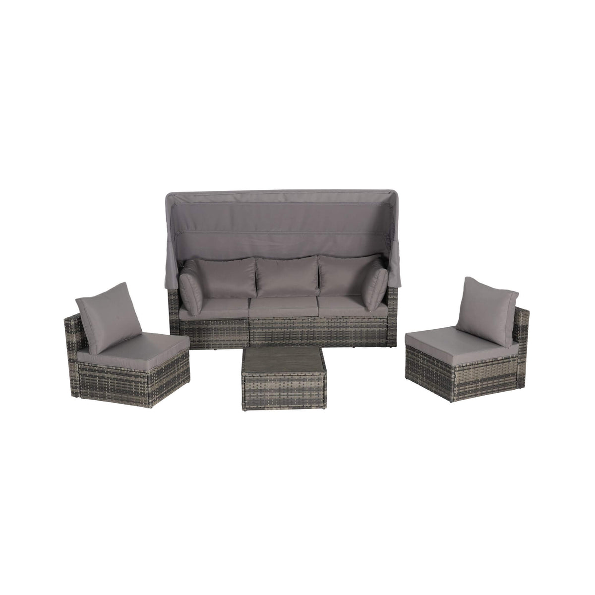 5-Piece Outdoor Patio Wicker Daybed Furniture Set With Retractable Canopy (SAK37816)