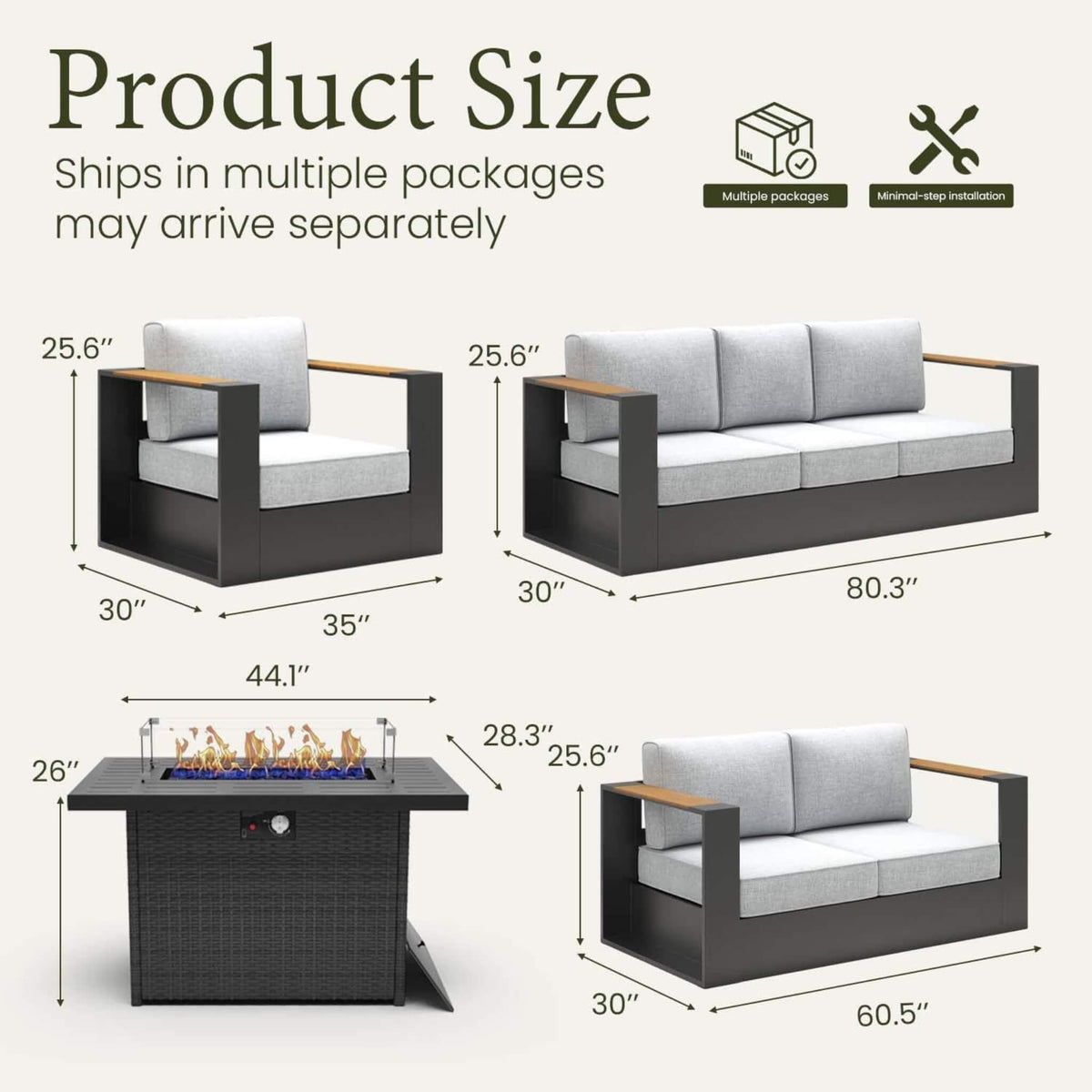 5-Piece Aluminum Patio Furniture Set With 55K BTU Fire Pit Table (SAK61742)