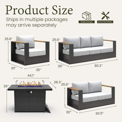 5-Piece Aluminum Patio Furniture Set With 55K BTU Fire Pit Table (SAK61742)
