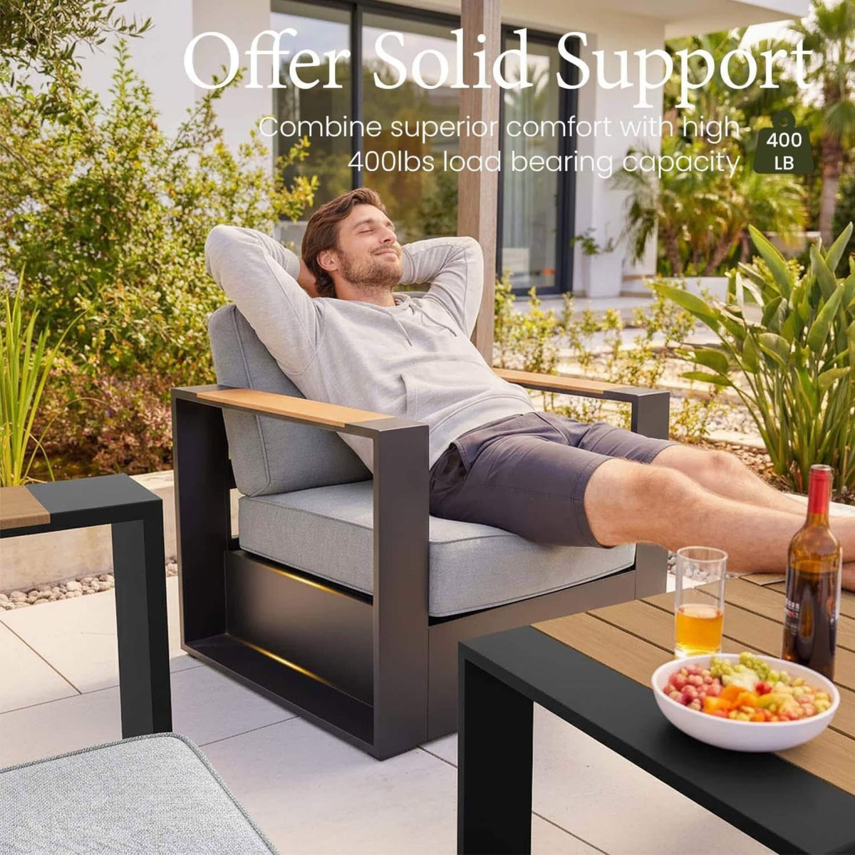 5-Piece Aluminum Patio Furniture Set With 55K BTU Fire Pit Table (SAK61742)