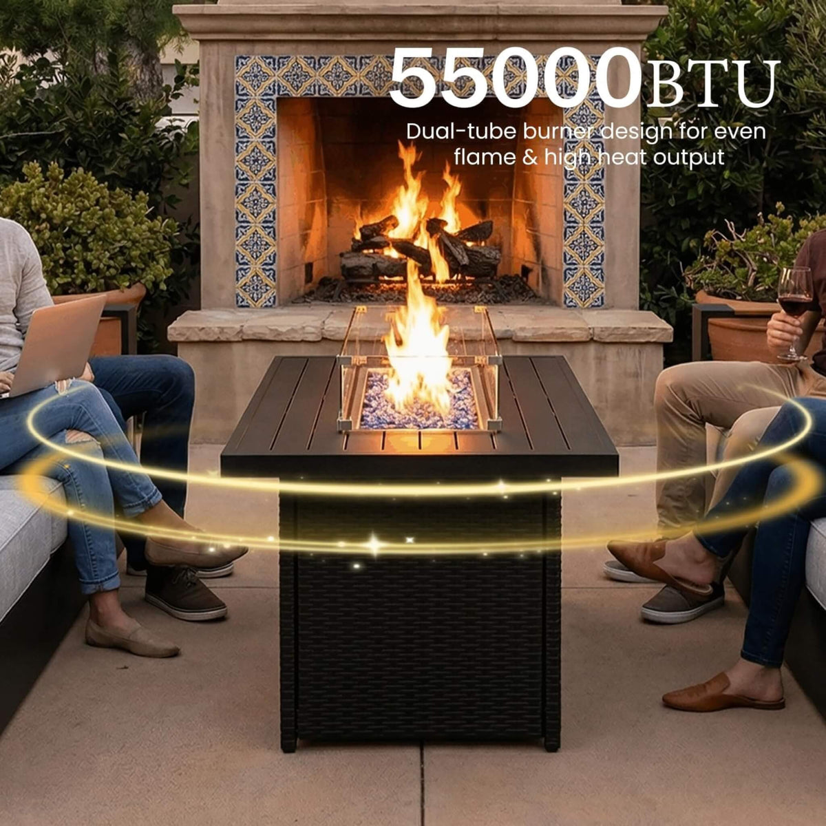 5-Piece Aluminum Patio Furniture Set With 55K BTU Fire Pit Table (SAK61742)