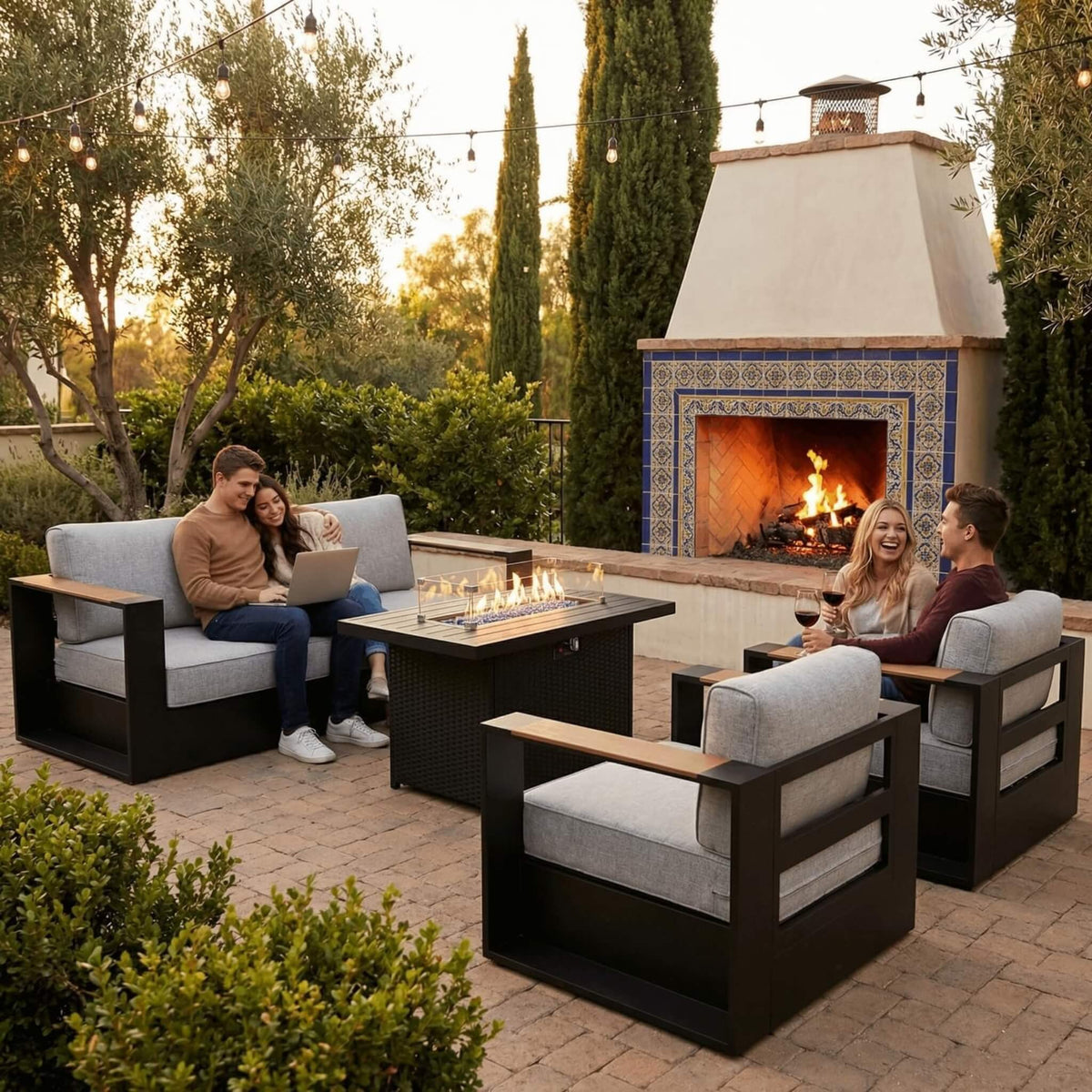 5-Piece Aluminum Patio Furniture Set With 55K BTU Fire Pit Table (SAK61742)