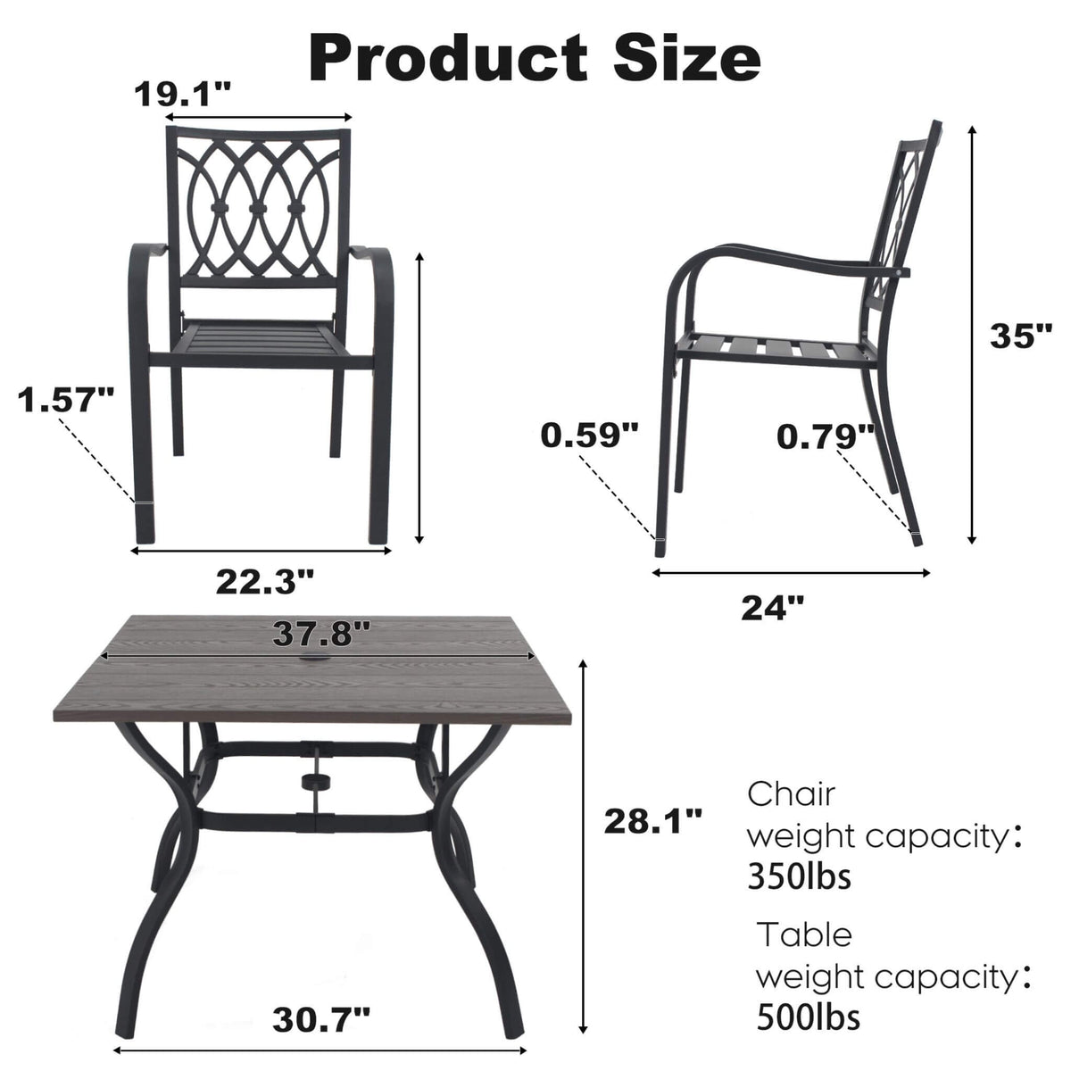 5-Piece Outdoor Dining Set With 4 Heavy-Duty Chairs And Square Table With Umbrella Hole [UMBRELLA NOT INCLUDED] (SAK93546)