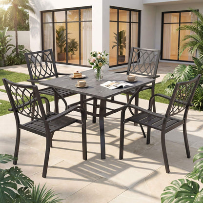 5-Piece Outdoor Dining Set With 4 Heavy-Duty Chairs And Square Table With Umbrella Hole [UMBRELLA NOT INCLUDED] (SAK93546)