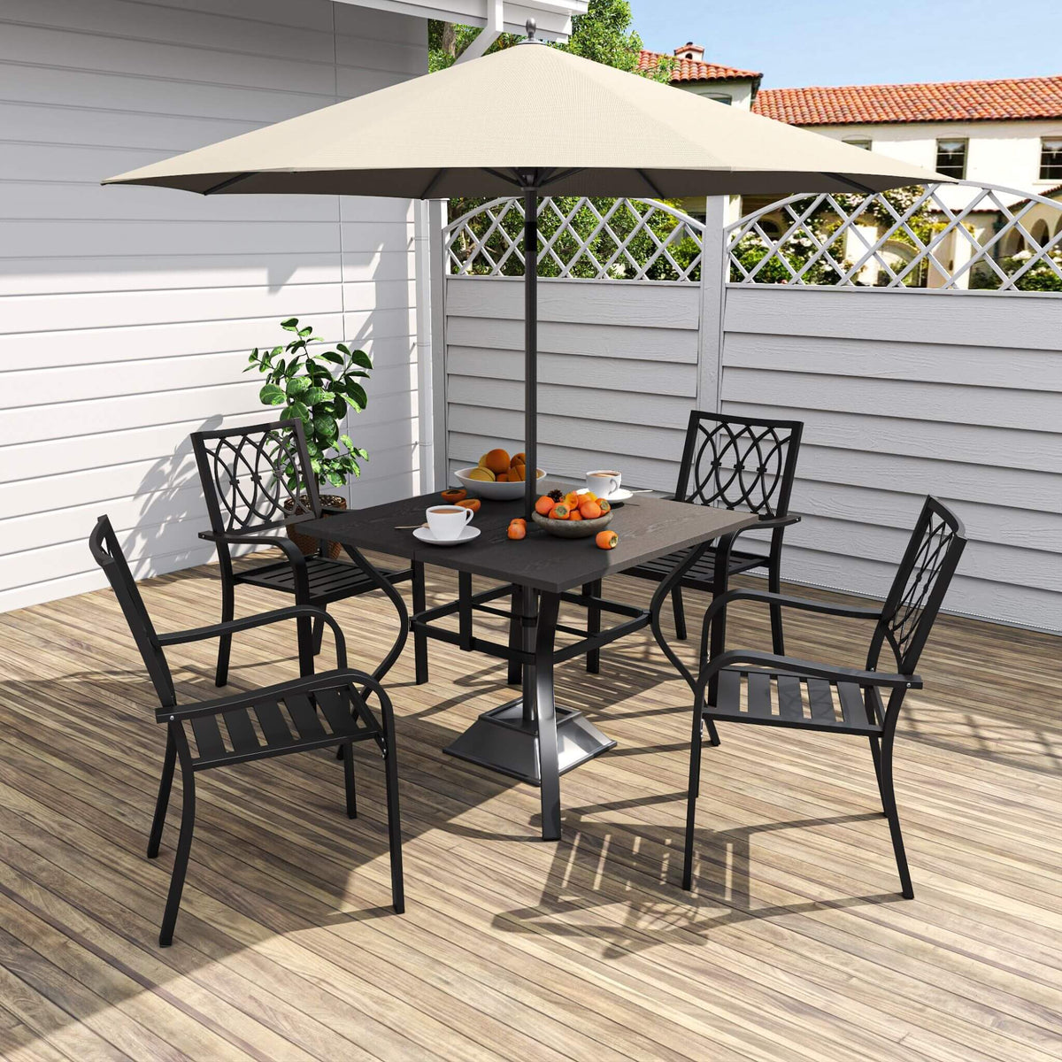 5-Piece Outdoor Dining Set With 4 Heavy-Duty Chairs And Square Table With Umbrella Hole [UMBRELLA NOT INCLUDED] (SAK93546)