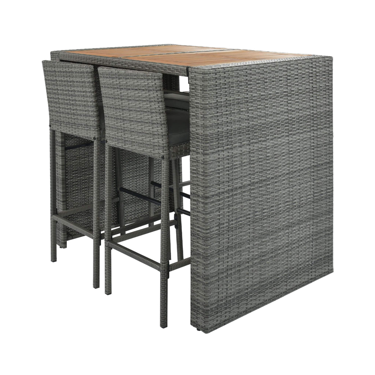 5-Piece Wicker Patio Bar Set With Cushions & Acacia Table (SAK26801)
