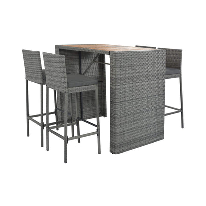 5-Piece Wicker Patio Bar Set With Cushions & Acacia Table (SAK26801)