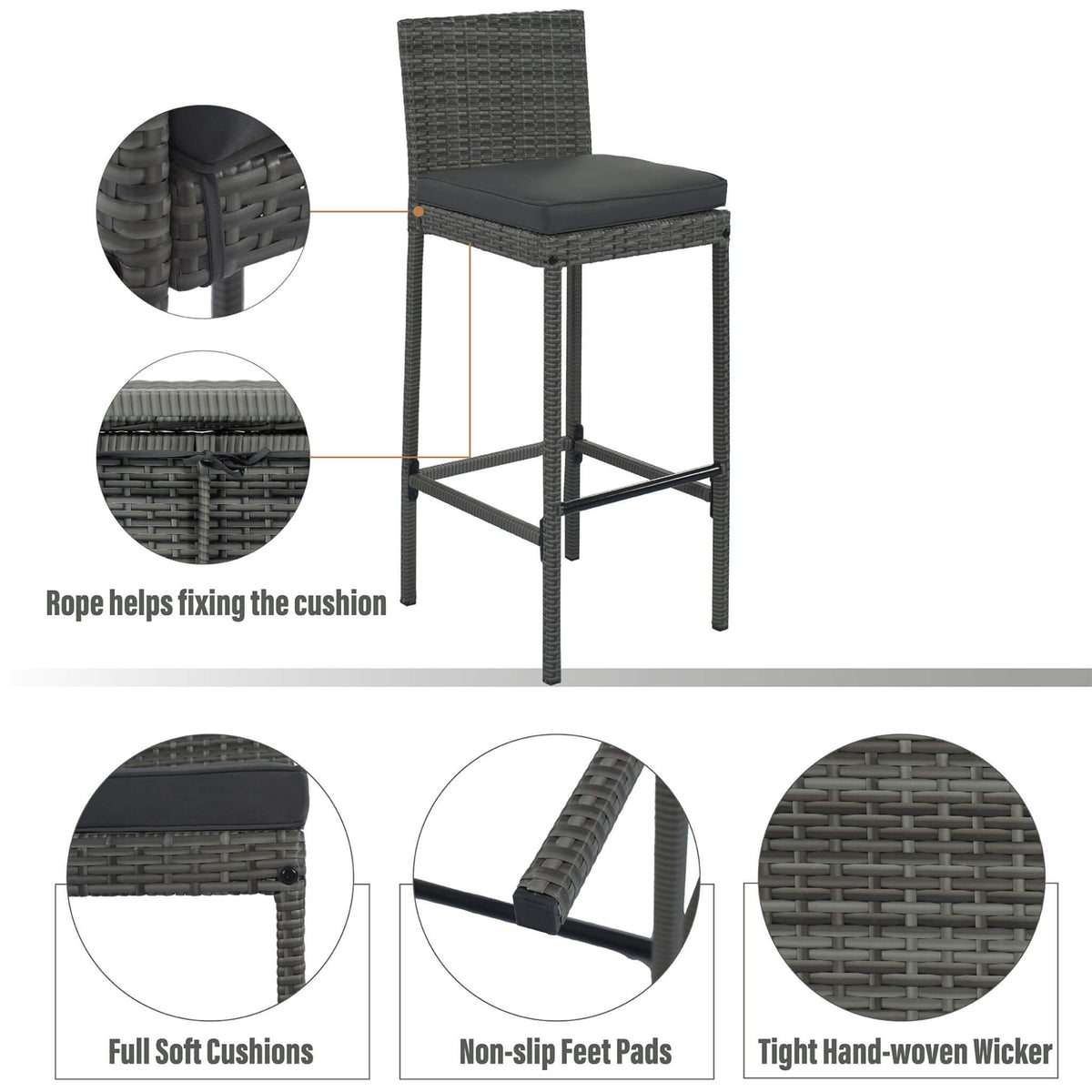 5-Piece Wicker Patio Bar Set With Cushions & Acacia Table (SAK26801)