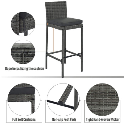 5-Piece Wicker Patio Bar Set With Cushions & Acacia Table (SAK26801)