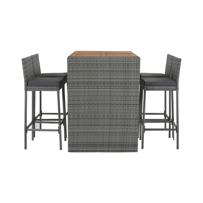 5-Piece Wicker Patio Bar Set With Cushions & Acacia Table (SAK26801)