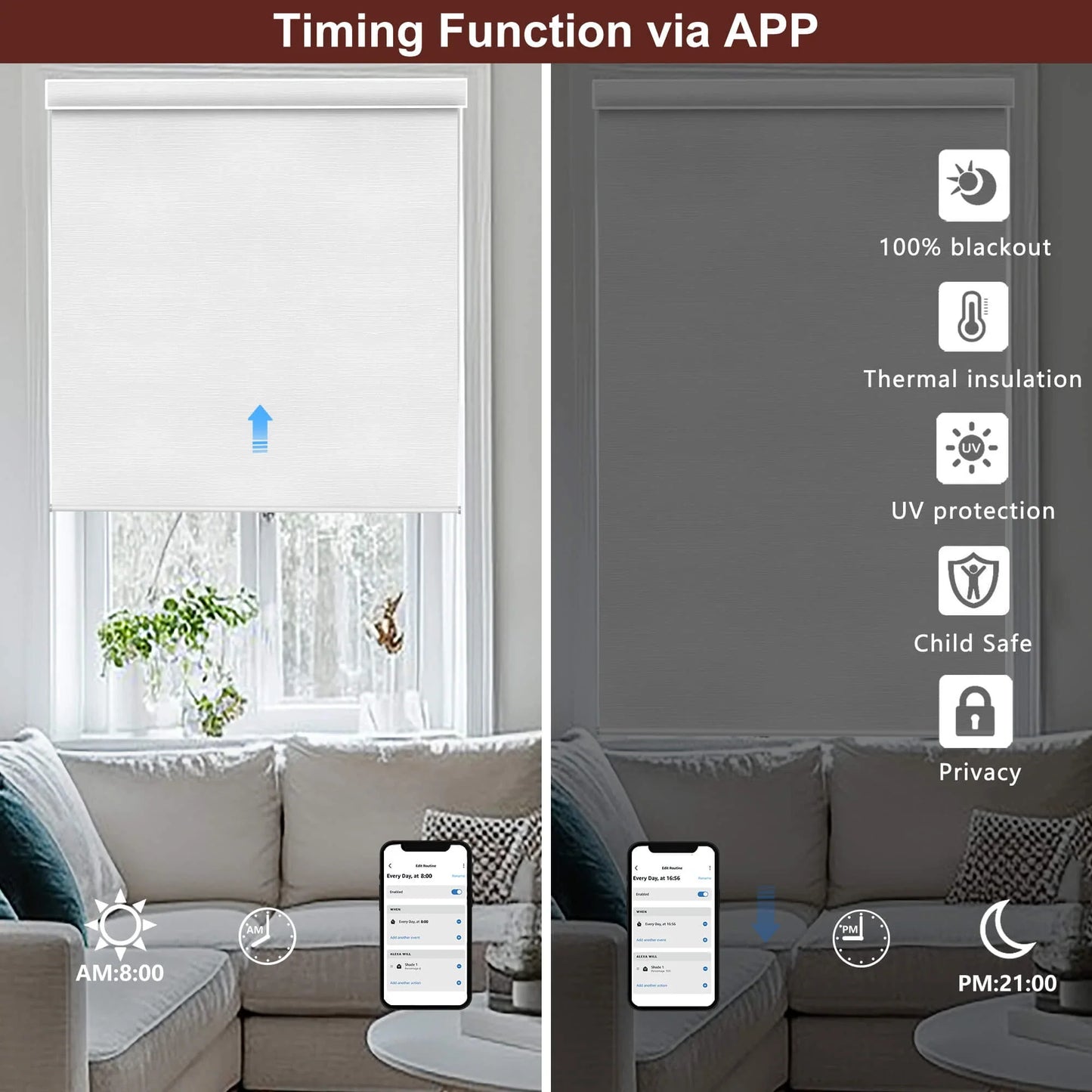 Motorized Roller Shades 100% Blackout Cream