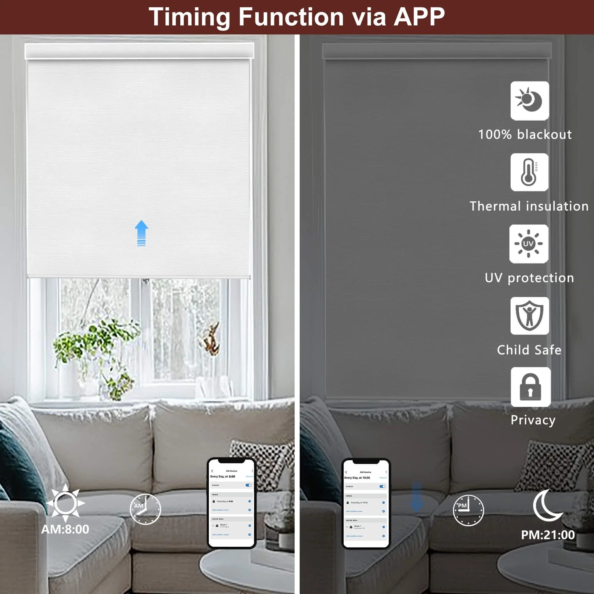 Motorized Roller Shades 100% Blackout Cream