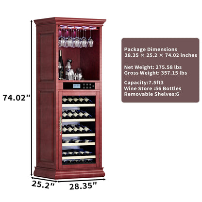 56-Bottle 7.5 Cu.Ft Single-Zone Multi-Tiered Wooden Wine Cooler Cabinet With Humidity And Temperature Controls (SAK73195)