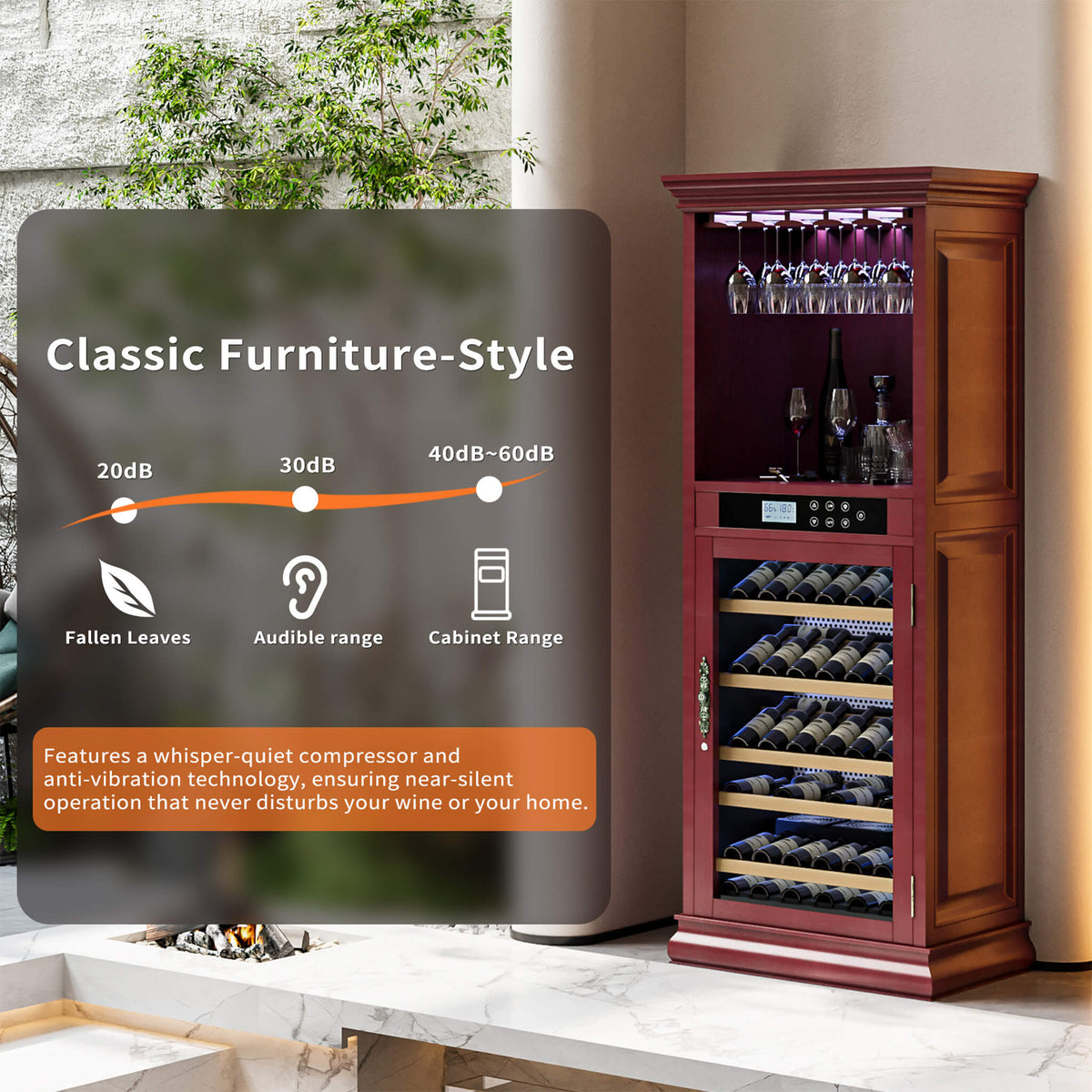 56-Bottle 7.5 Cu.Ft Single-Zone Multi-Tiered Wooden Wine Cooler Cabinet With Humidity And Temperature Controls (SAK73195)