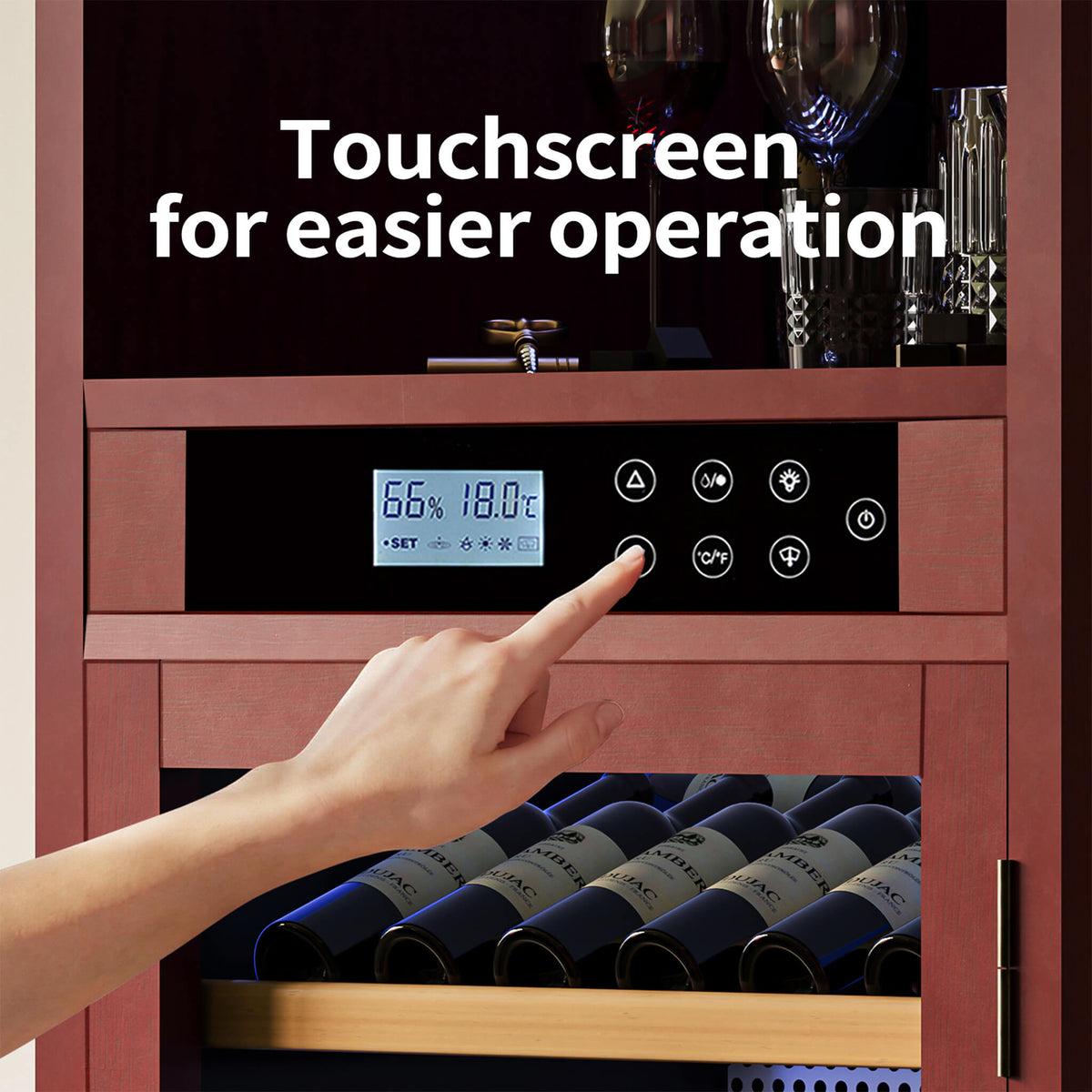 56-Bottle 7.5 Cu.Ft Single-Zone Multi-Tiered Wooden Wine Cooler Cabinet With Humidity And Temperature Controls (SAK73195)