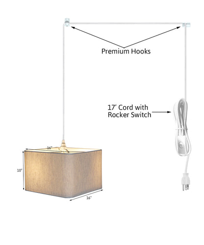 16-Inch Oatmeal Drum Pendant Light with Diffuser and White Plug-In Cord