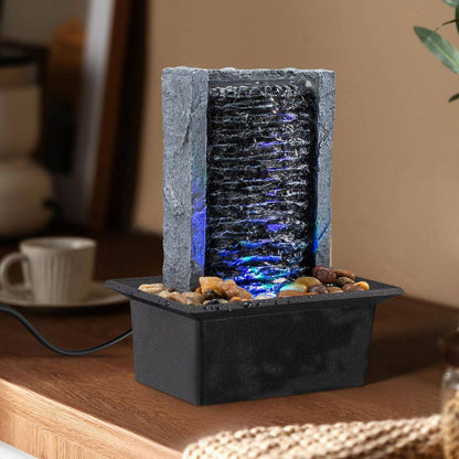 Tabletop Indoor Waterfall Rock Fountain with Led-Lights Water Feature for Modern Home Office Indoor Decoration (1-Pack)
