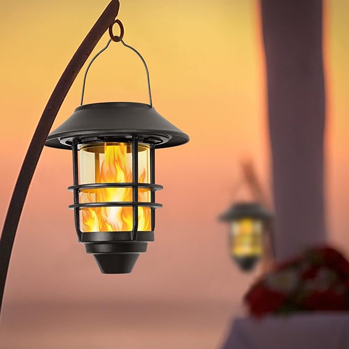 Solar Hanging Lantern Outdoor, Flickering Flames Outdoor Lights,Solar Lights Waterproof for Wall Fence Patio Porch Yard,2 Pack