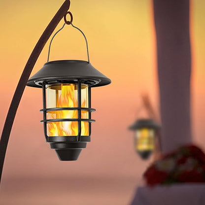 Solar Hanging Lantern Outdoor, Flickering Flames Outdoor Lights,Solar Lights Waterproof for Wall Fence Patio Porch Yard,2 Pack
