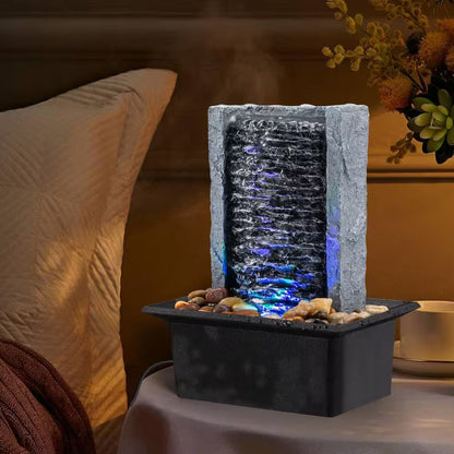 Tabletop Indoor Waterfall Rock Fountain with Led-Lights Water Feature for Modern Home Office Indoor Decoration (1-Pack)