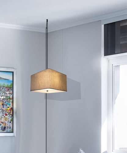 16-Inch Oatmeal Drum Pendant Light with Diffuser and Black Plug-In Cord