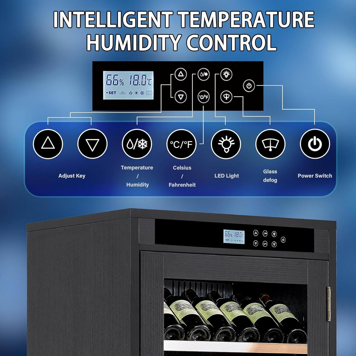69-Bottle Freestanding Wine Cooler with Wooden Design and LED Touch Display