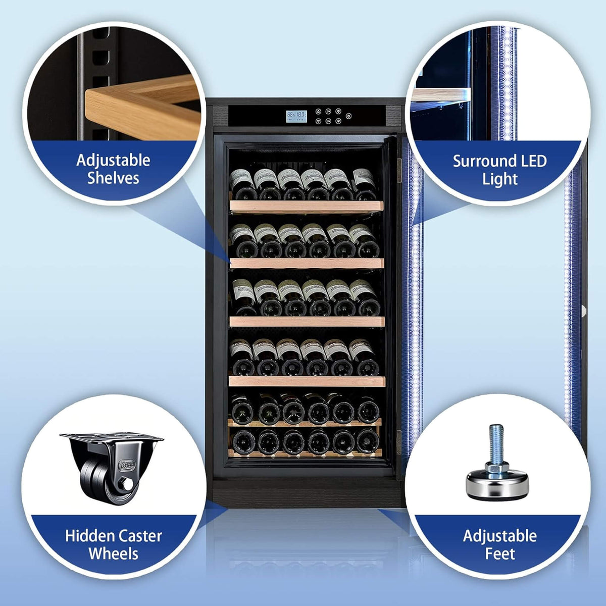 69-Bottle 7.6 Cu.Ft Freestanding Smart Wooden Wine Cooler With LED Touch Display (SAK24861)