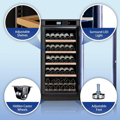 69-Bottle 7.6 Cu.Ft Freestanding Smart Wooden Wine Cooler With LED Touch Display (SAK24861)