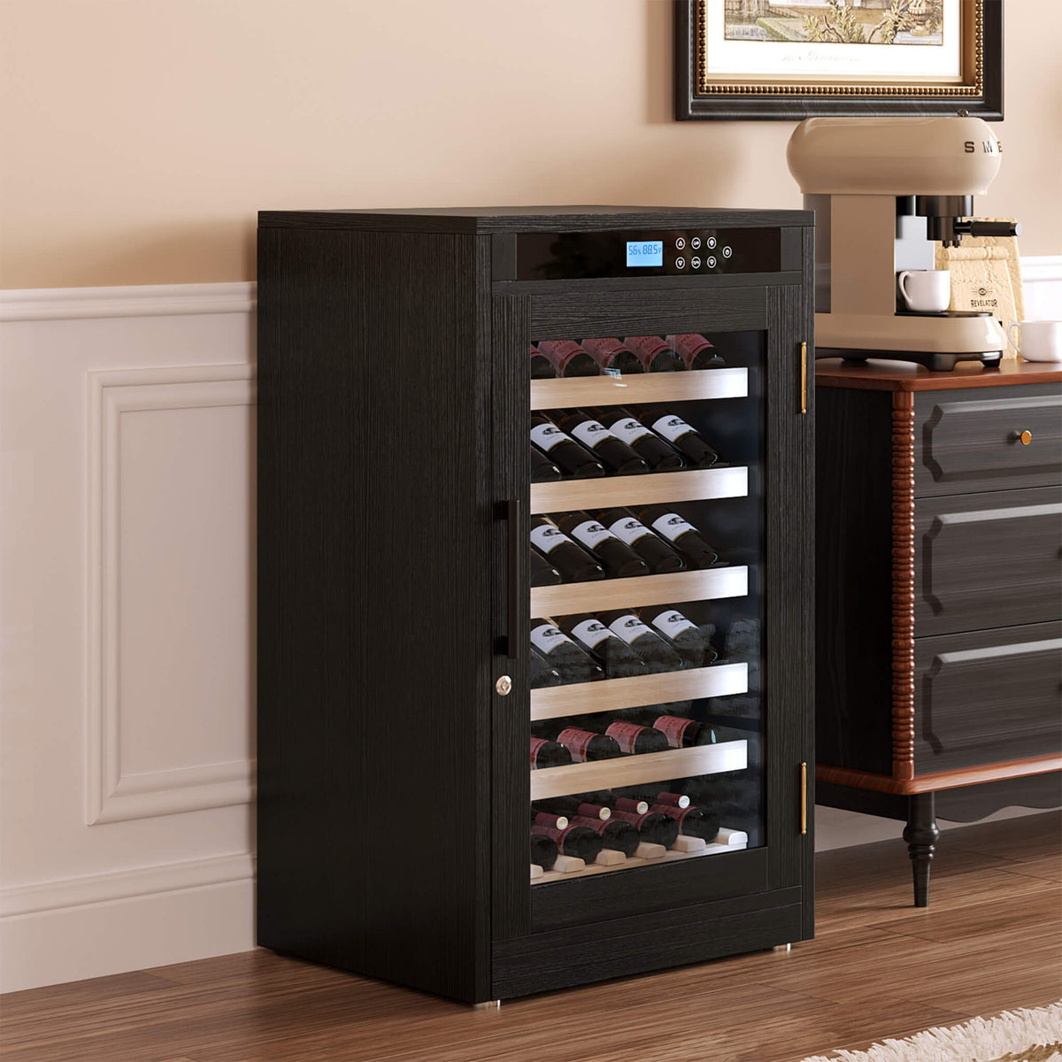 69-Bottle 7.6 Cu.Ft Freestanding Smart Wooden Wine Cooler With LED Touch Display (SAK24861)