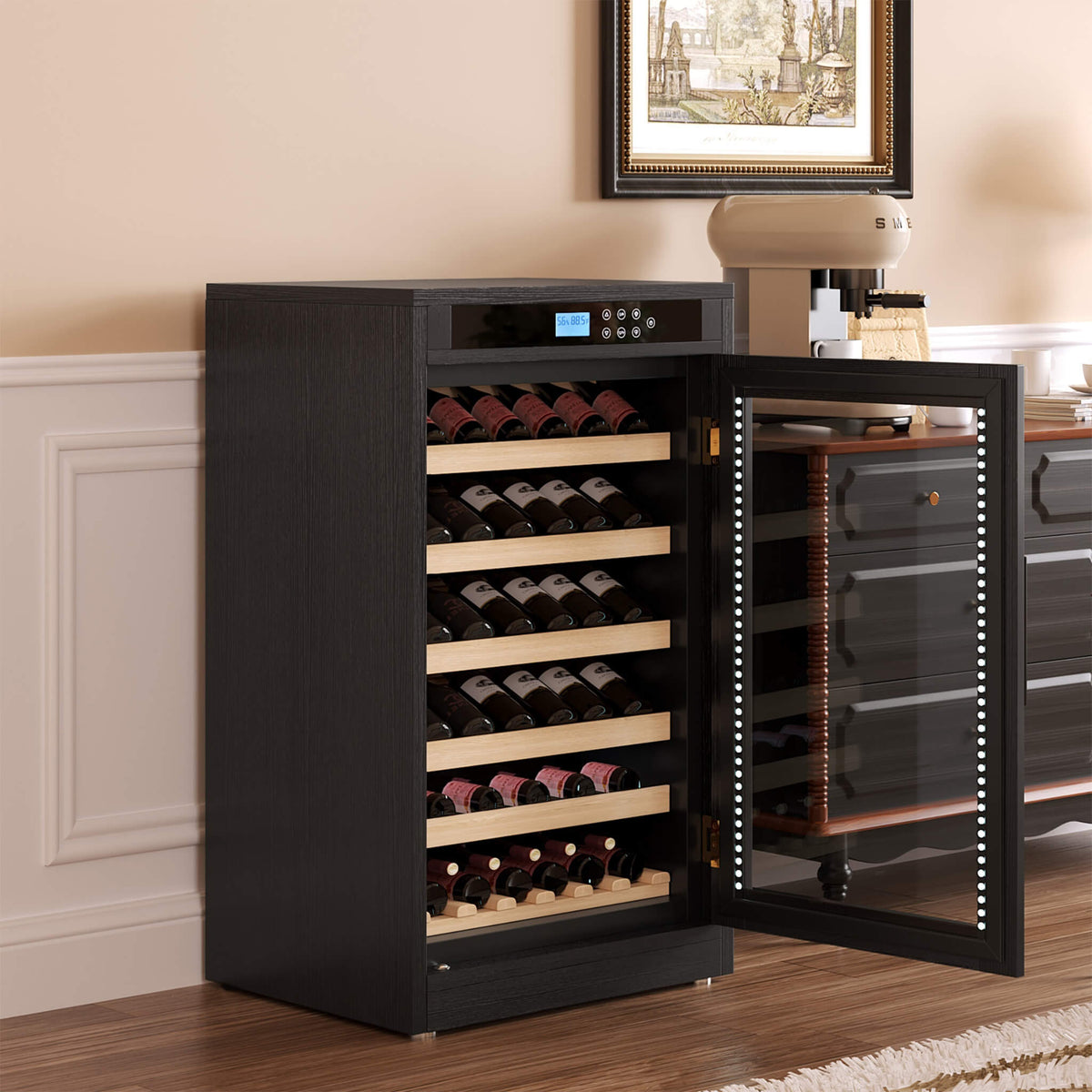 69-Bottle 7.6 Cu.Ft Freestanding Smart Wooden Wine Cooler With LED Touch Display (SAK24861)