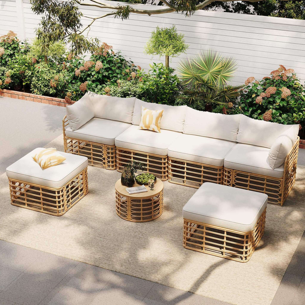 7-Piece Outdoor All-Weather Rattan Patio Sofa Set With Cushions (SAK47230)