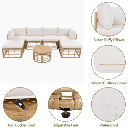 7-Piece Outdoor All-Weather Rattan Patio Sofa Set With Cushions (SAK47230)