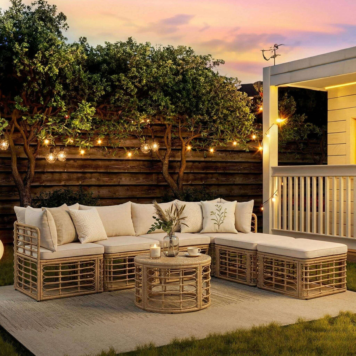 7-Piece Outdoor All-Weather Rattan Patio Sofa Set With Cushions (SAK47230)