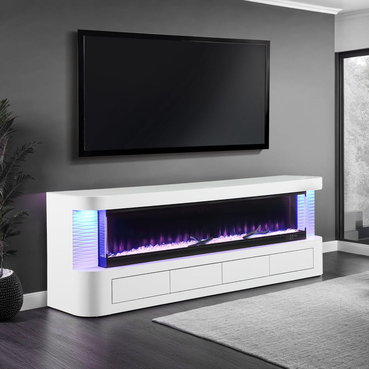 71-Inch Modern White Electric Fireplace TV Stand With 3-Level LED Brightness Setting [TV Stand Only] (SAK94120)