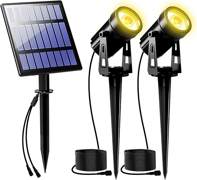 2W Solar Spotlights,T-SUNRISE IP65 Waterproof Outdoor Solar Lights Landscape Lighting Wall Light Auto On/ Off with 2 Warm White Dual Spot Headlamp for Tree,Patio, Yard, Garden