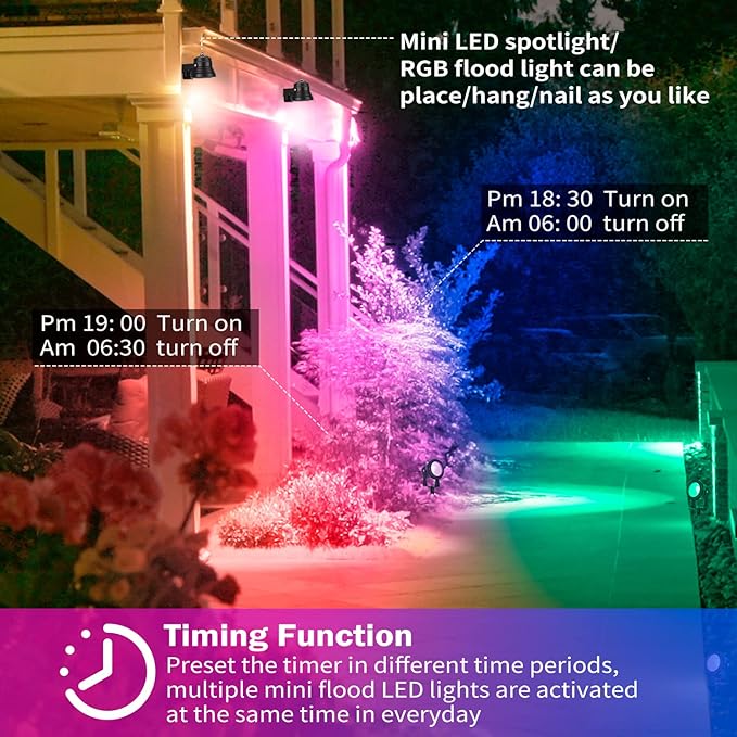 Smart Outdoor Lights,15w Halloween Lights with US Plug,12V APP Control Spotlight with Waterproof,Dimmable Spot Lights with Timer（NO Remote）
