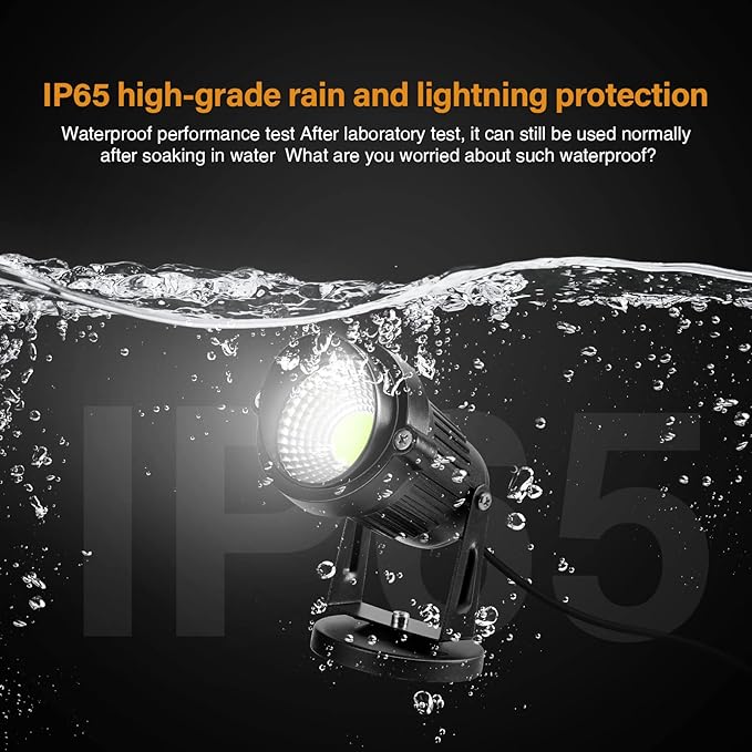 LemonBest Landscape Lights - 5W 110V Outdoor Spotlight - Waterproof IP65-3000K Cool White LED Landscape Lights - 5ft Cable for Yard Garden Patio Driveway House (Include Spike) (4 Pack)