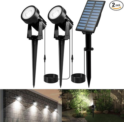 T-SUNUS Solar Spot Lights Outdoor IP65 Waterproof White 6000K 2-in-1 Landscape Spotlights, 9.8ft Cable Separate Panel Auto Dusk to Dawn Dimmable for Flag Yard Garden Patio Driveway Pathway Garage
