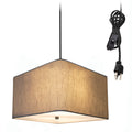 2 Light Swag Plug-In Pendant 12"w Rounded Corner Square Oatmeal Drum Shade with Diffuser, Black Cord
