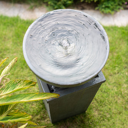 Resin Zen Bowl Pedestal Outdoor Fountain 35 Inch