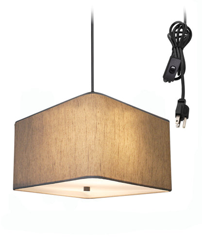 16-Inch Oatmeal Drum Pendant Light with Diffuser and Black Plug-In Cord