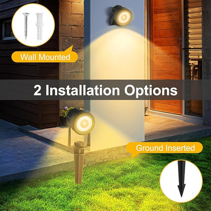 T-SUNUS 6-in-1 Solar Spot Lights for Outdoor Warm White 3000K Landscape Spotlight IP65 Waterproof Separated Panel Uplights with 9.8ft Cable Auto On/Off for Tree Yard Lawn House Driveway Pathway Pool